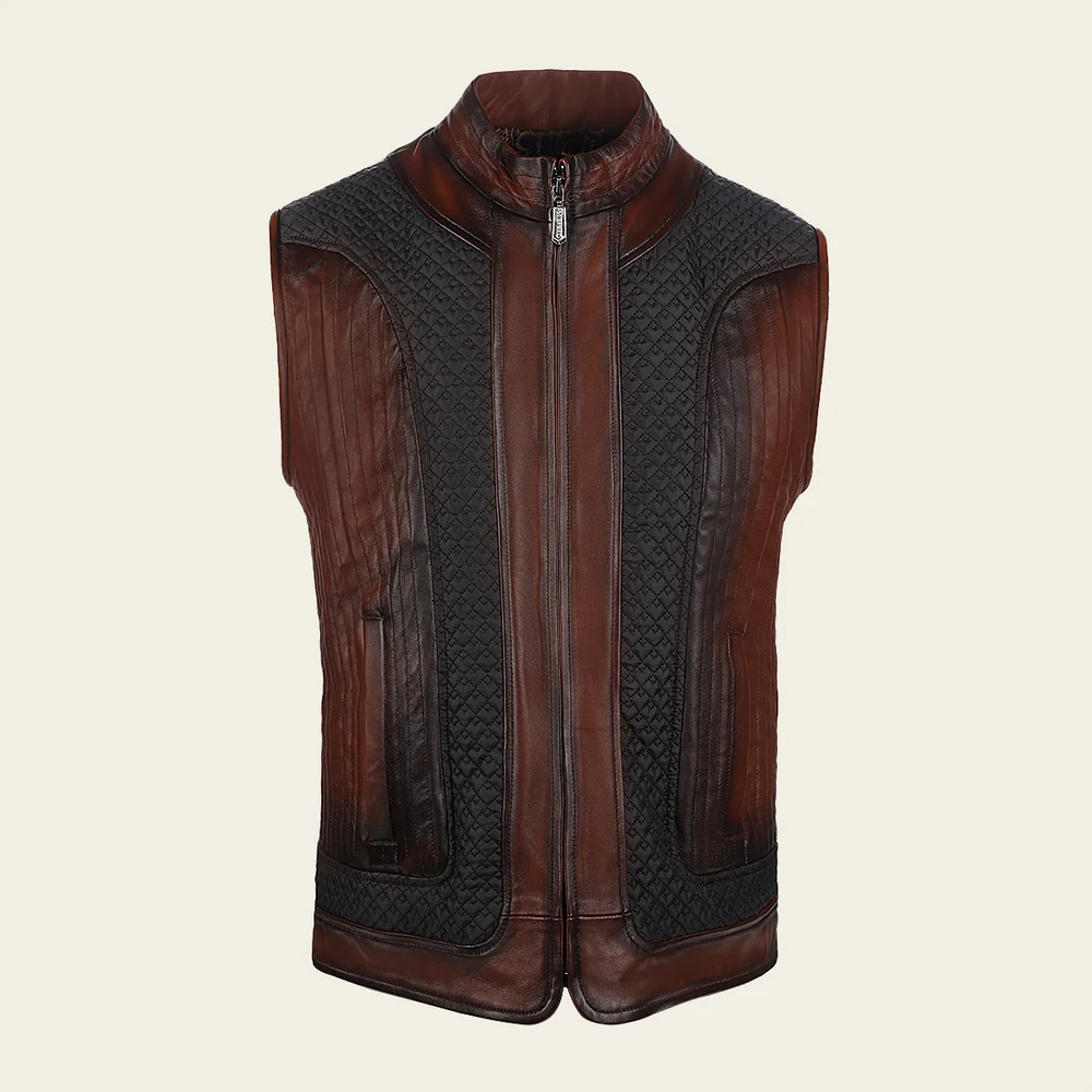 Brown Ovine contrasting leather Vest