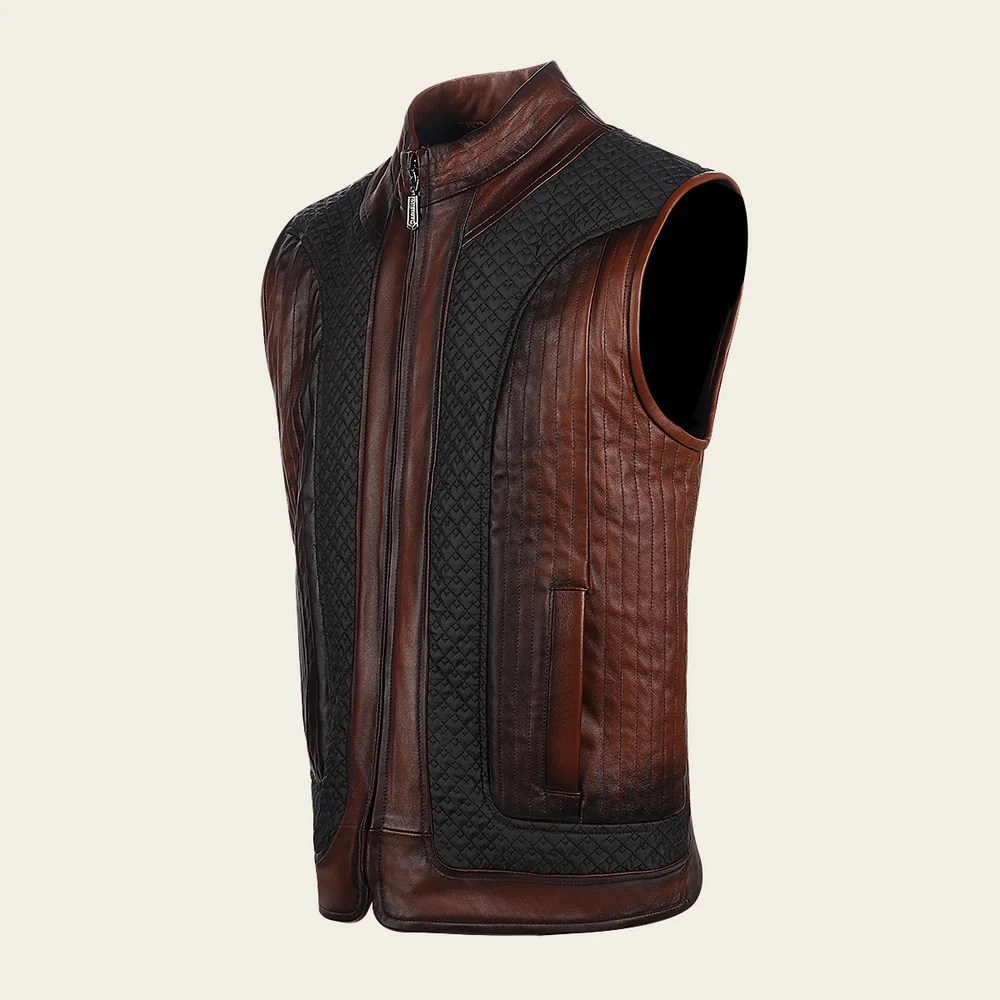 Brown Ovine contrasting leather Vest