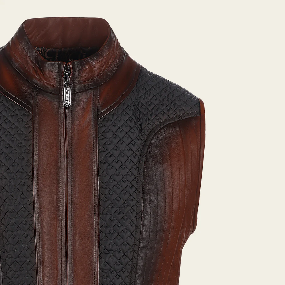 Brown Ovine contrasting leather Vest