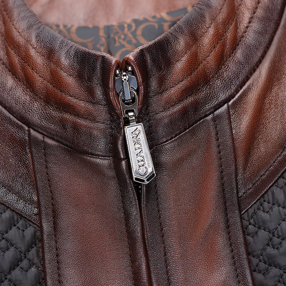 Brown Ovine contrasting leather Vest