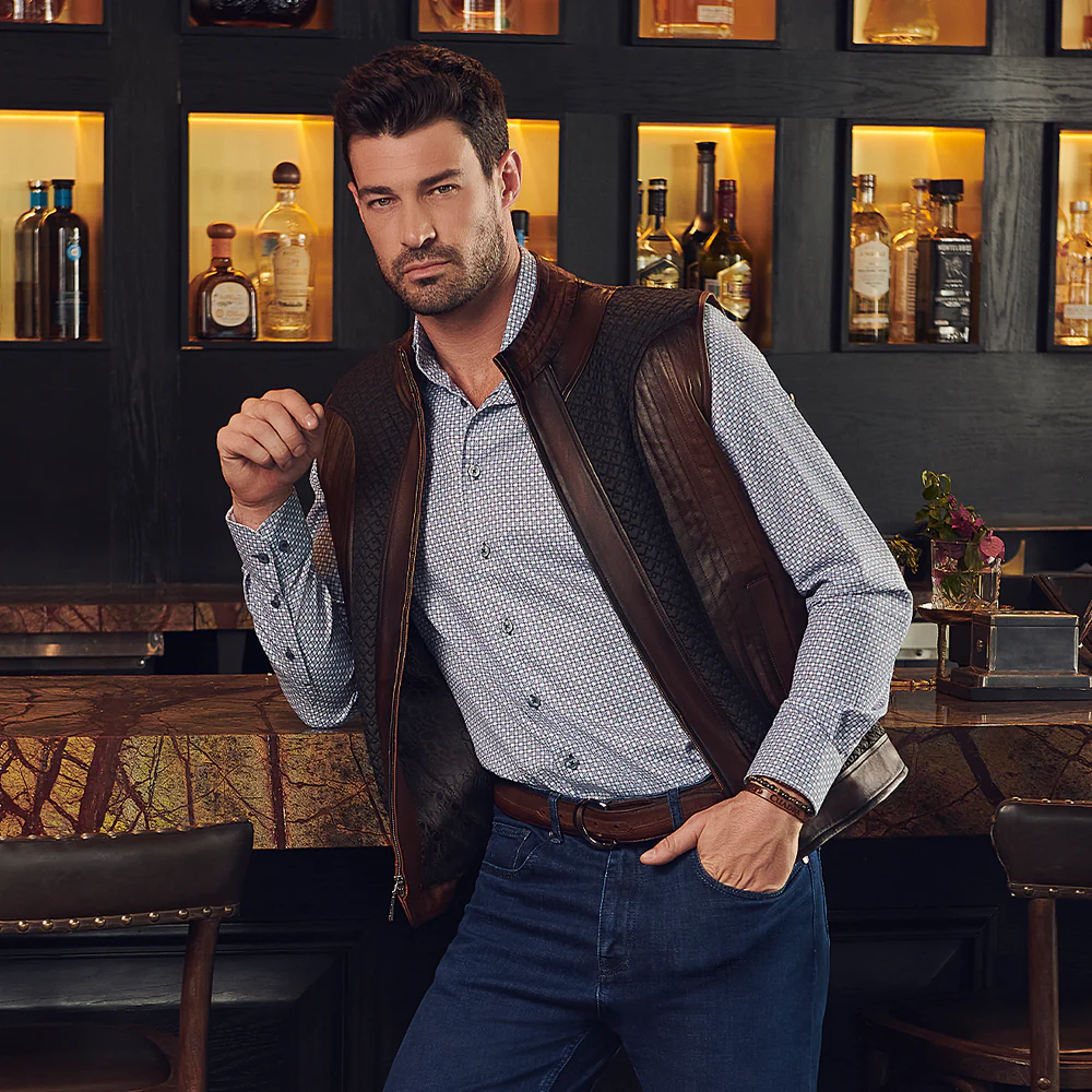 Brown Ovine contrasting leather Vest