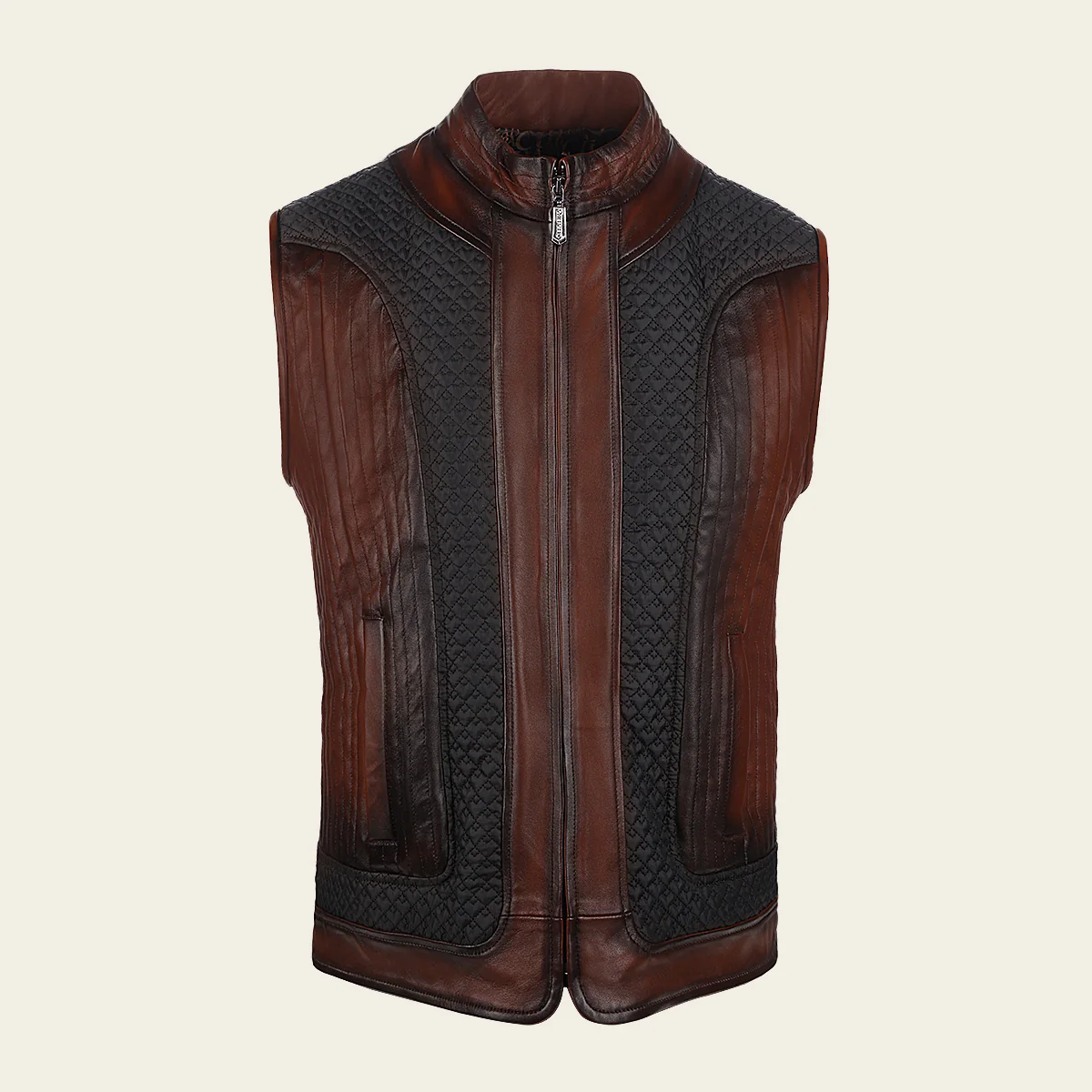 Brown Ovine contrasting leather Vest