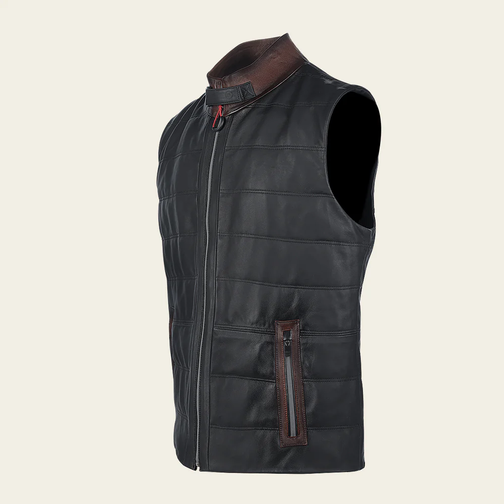 Black bi-tone ovine zipper vest