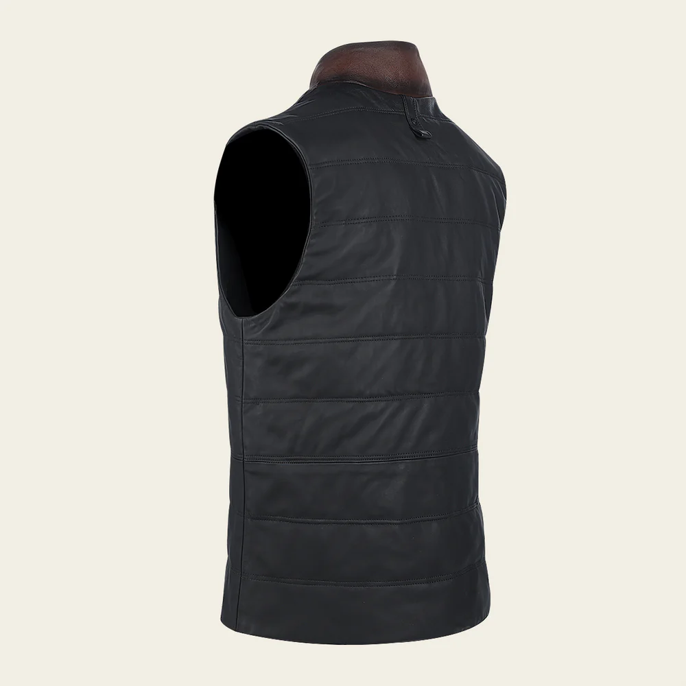 Black bi-tone ovine zipper vest