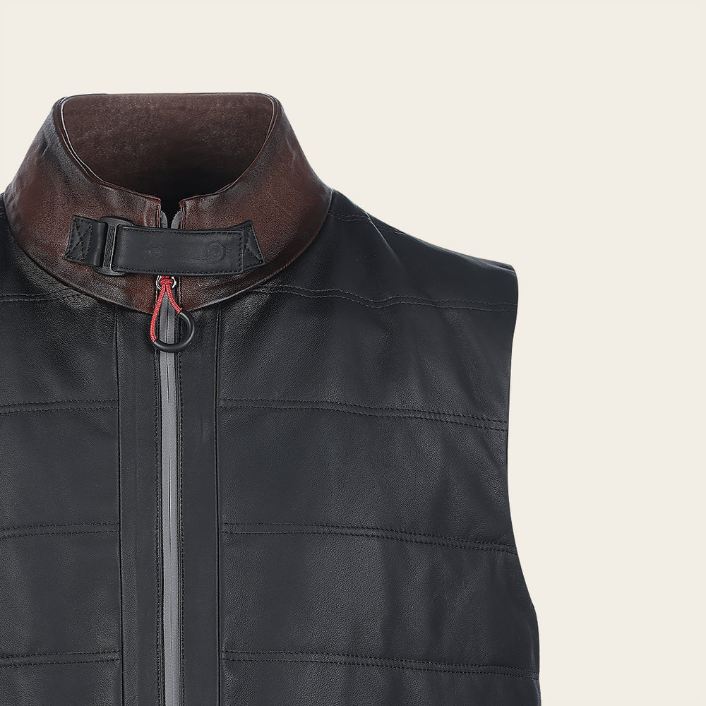 Black bi-tone ovine zipper vest