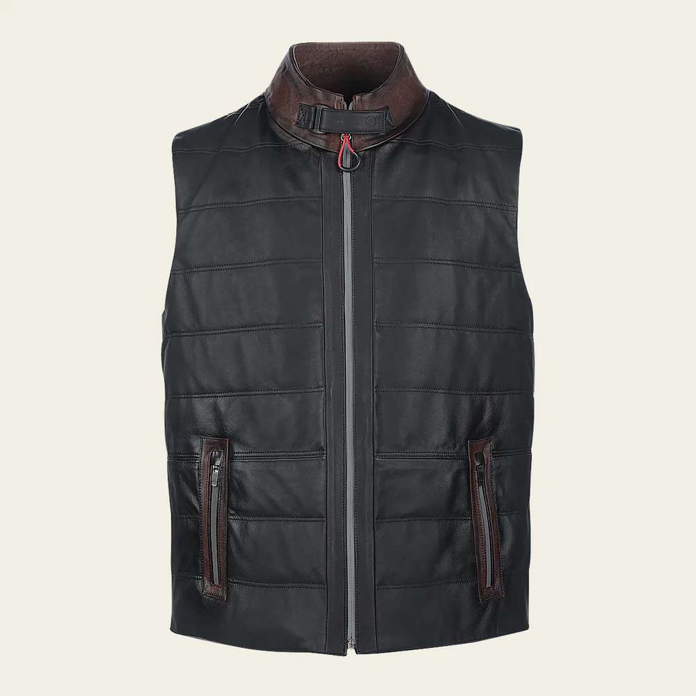Black bi-tone ovine zipper vest