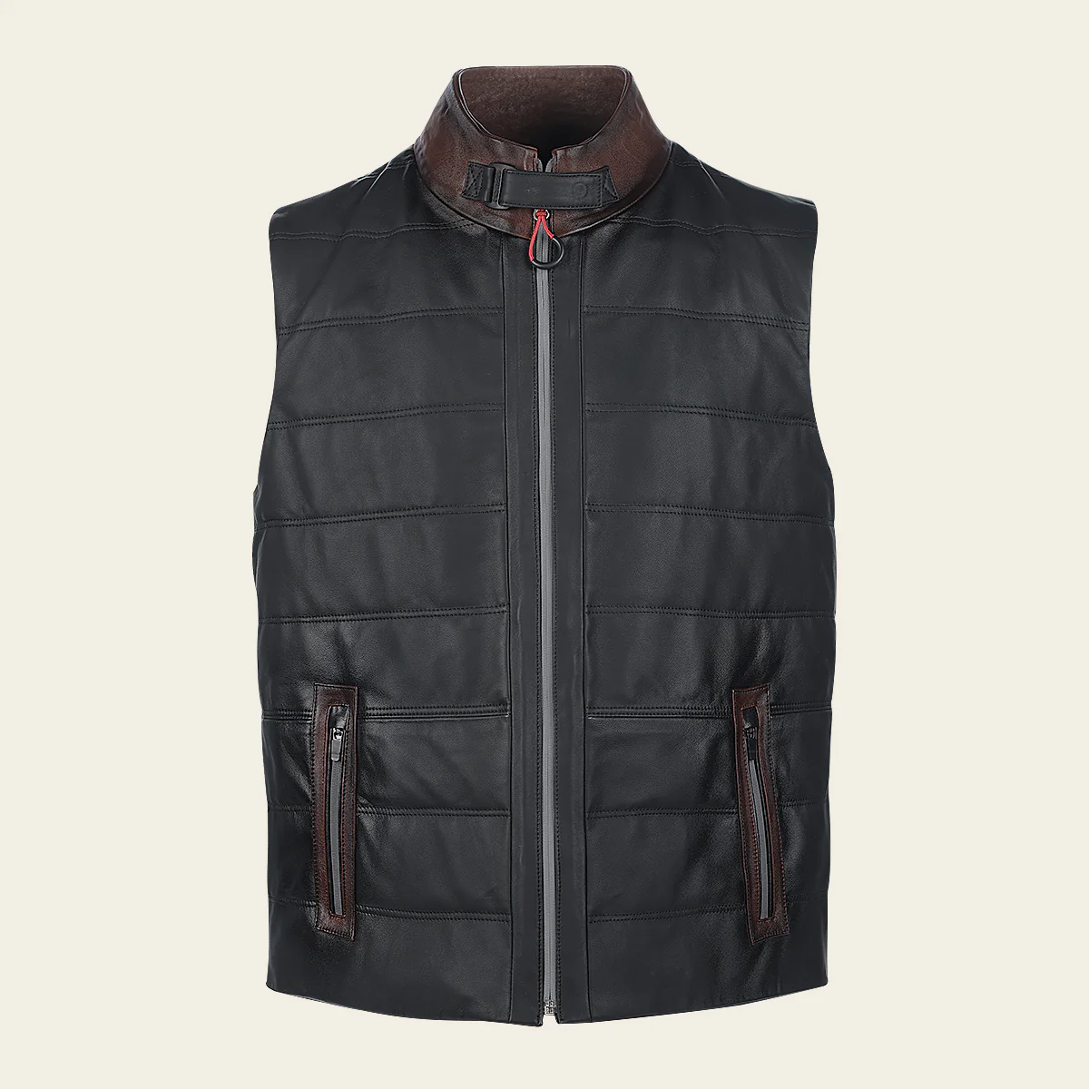 Black bi-tone ovine zipper vest