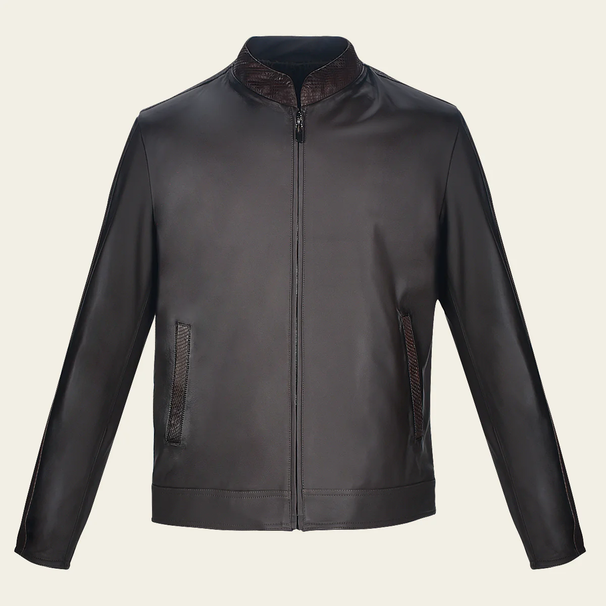 Brown Python and Bovine Contrast Leather Jacket