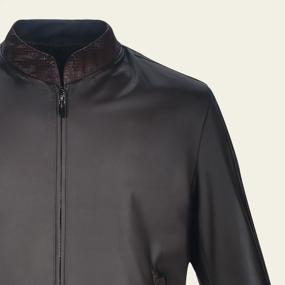 Brown Python and Bovine Contrast Leather Jacket 10 Brown Python and Bovine Contrast Leather Jacket