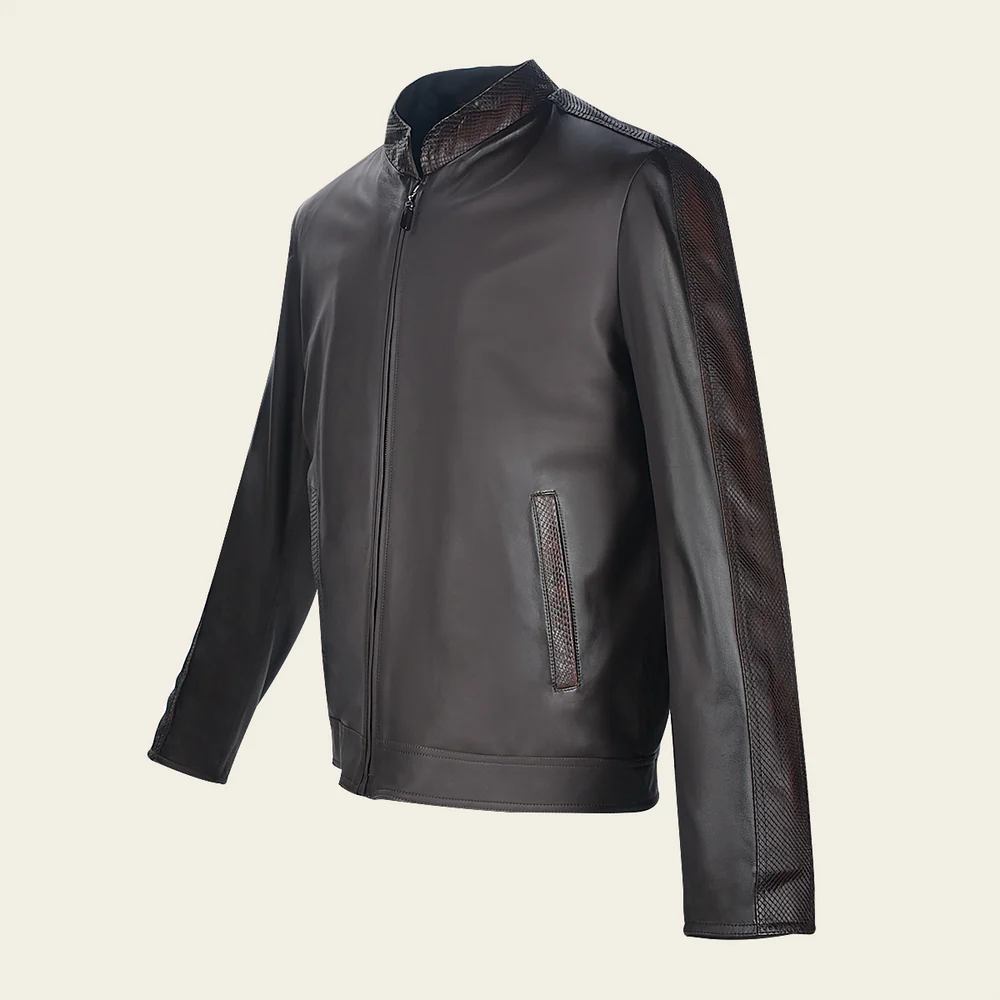 Brown Python and Bovine Contrast Leather Jacket 12 Brown Python and Bovine Contrast Leather Jacket