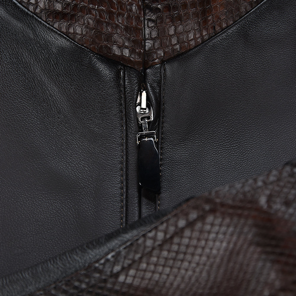 Brown Python and Bovine Contrast Leather Jacket 14 Brown Python and Bovine Contrast Leather Jacket