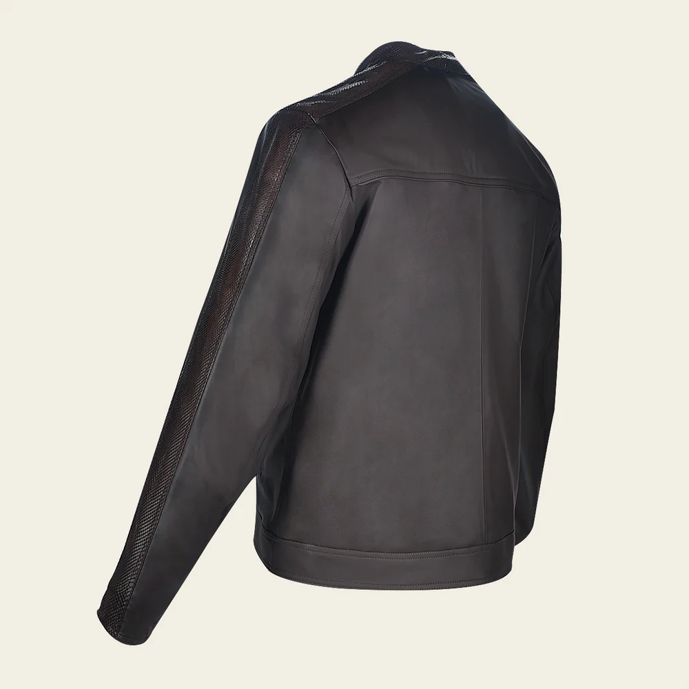 Brown Python and Bovine Contrast Leather Jacket 6 Brown Python and Bovine Contrast Leather Jacket