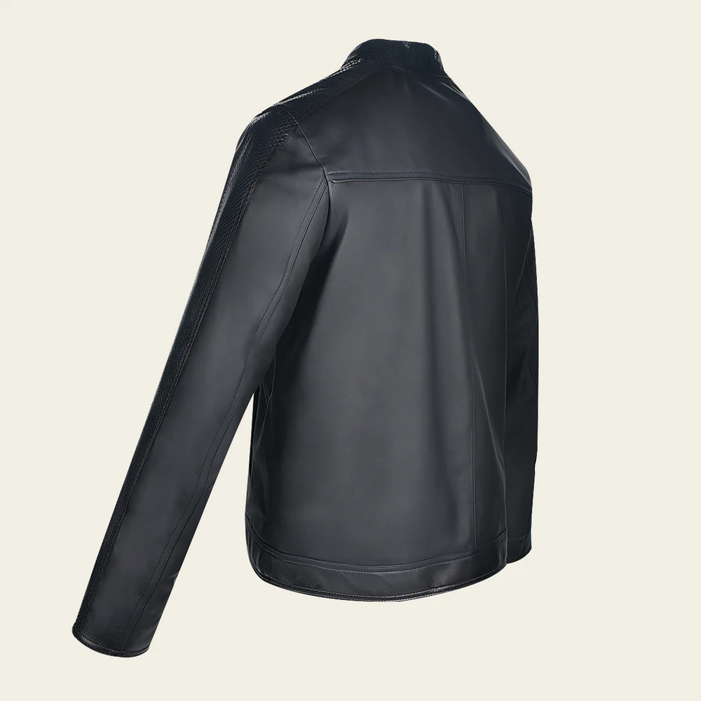Men’s Black Ovine Leather Jacket with Python Details