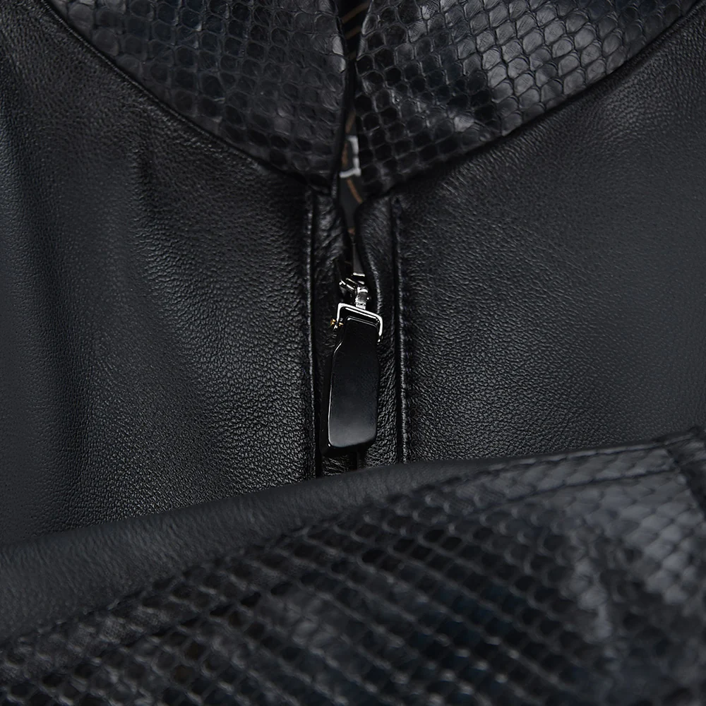 Men’s Black Ovine Leather Jacket with Python Details