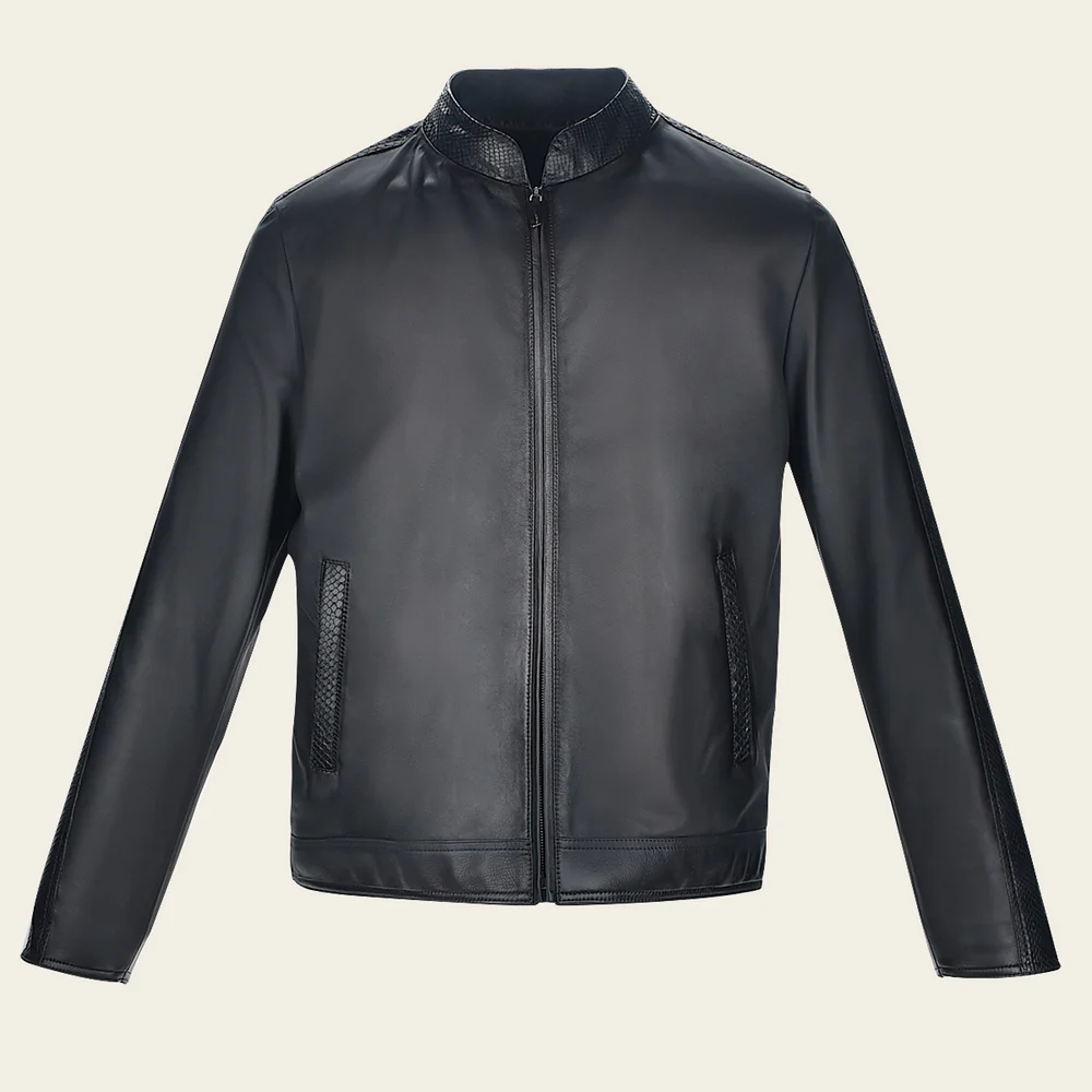 Men’s Black Ovine Leather Jacket with Python Details