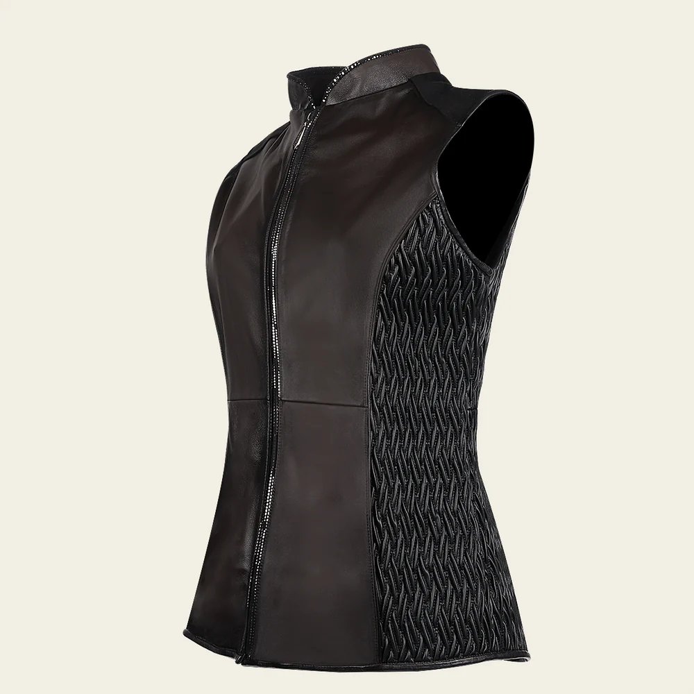 Dark Brown Ovine contrast leather Vest 12 Dark Brown Ovine contrast leather Vest