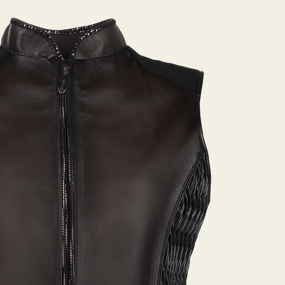 Dark Brown Ovine contrast leather Vest 14 Dark Brown Ovine contrast leather Vest