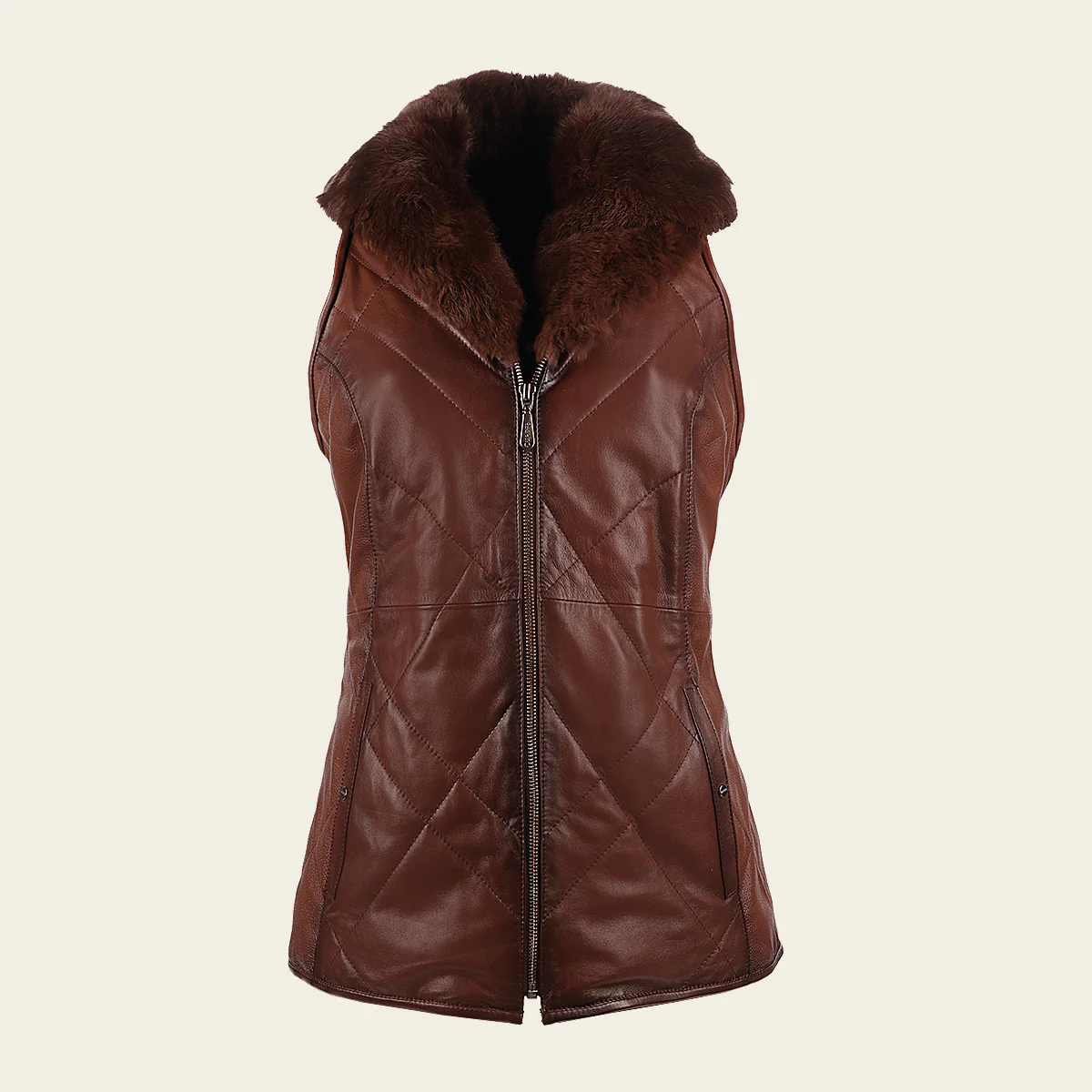 Brown Rabbit Fur Neck long Jacket