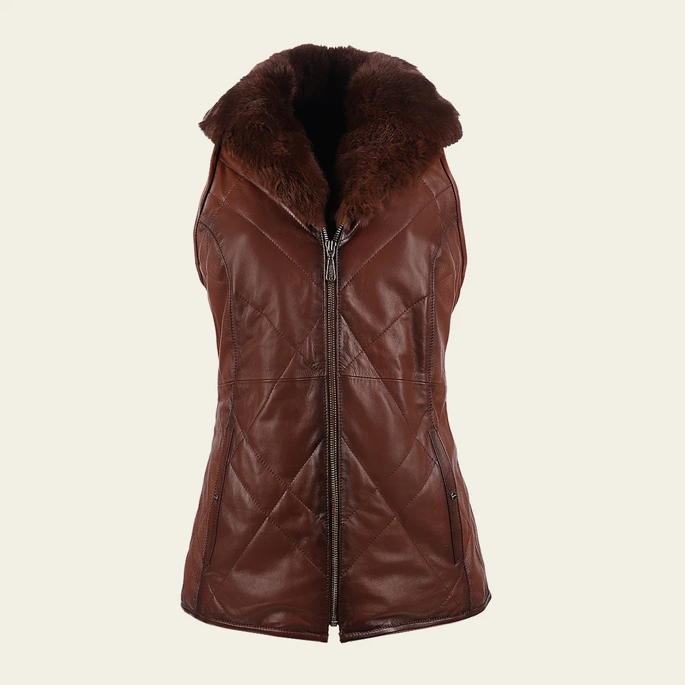Brown Rabbit Fur Neck long Jacket