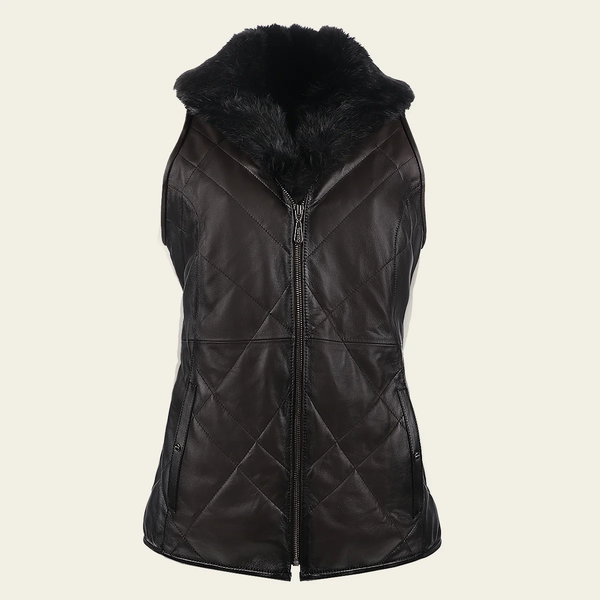 Dark Brown Mandarin Neck Ovine Vest