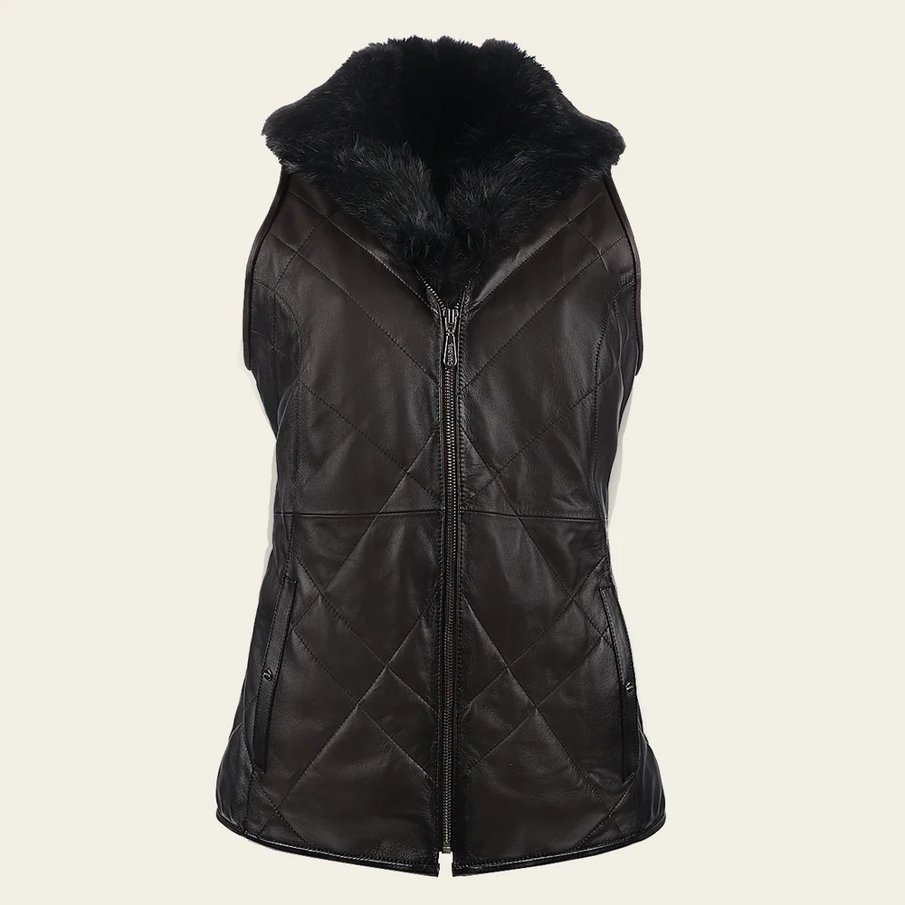 Dark Brown Mandarin Neck Ovine Vest