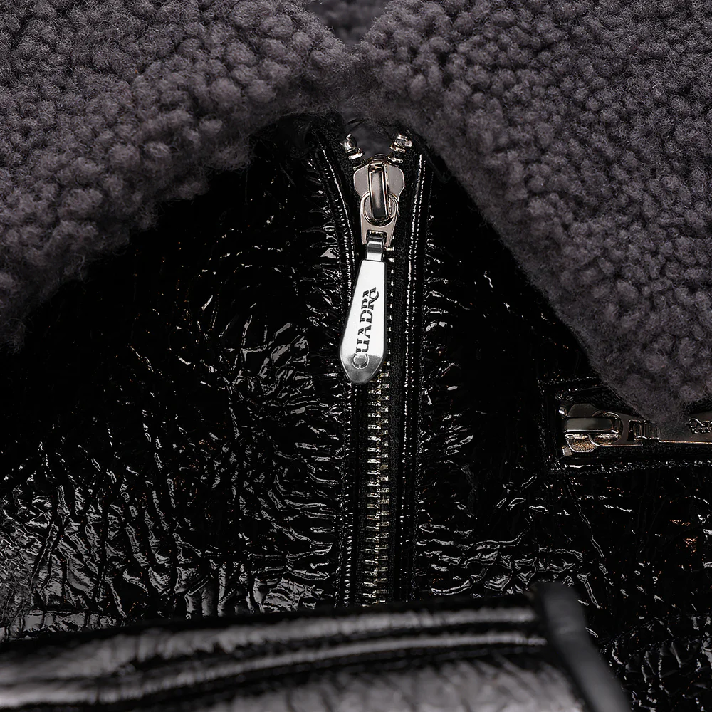 Black Patent leather and fur collar jacket 10 Black Patent leather and fur collar jacket