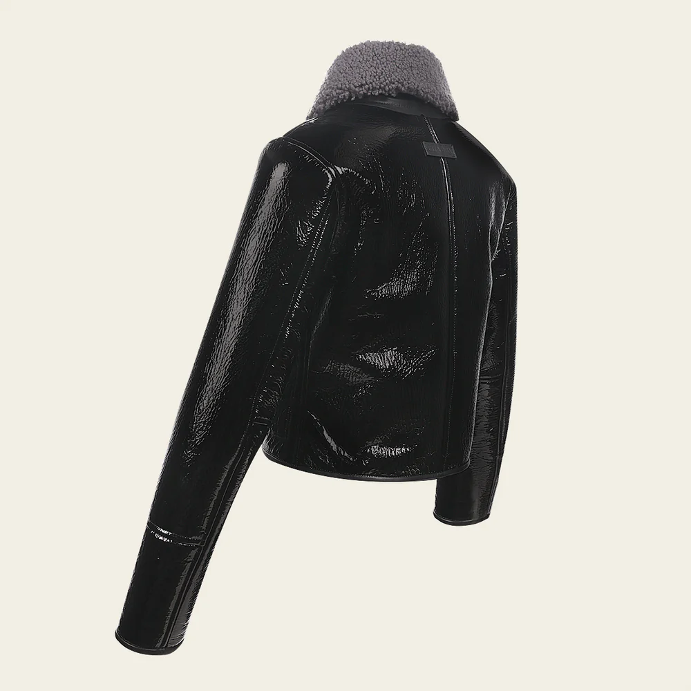 Black Patent leather and fur collar jacket 13 Black Patent leather and fur collar jacket