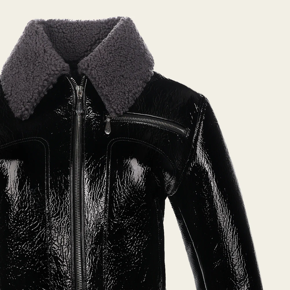 Black Patent leather and fur collar jacket 7 Black Patent leather and fur collar jacket