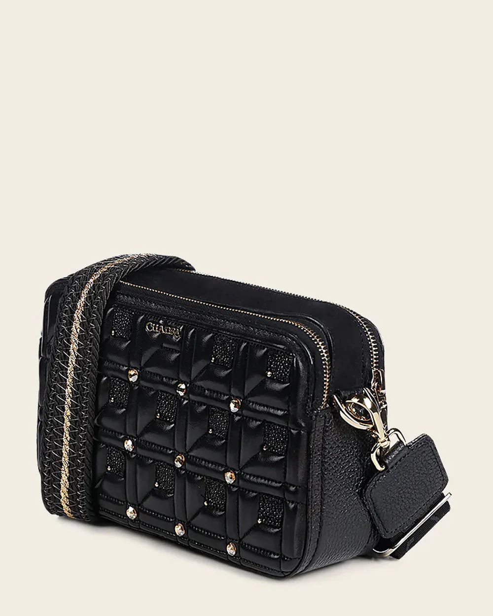 Women’s Black Crossbody Bag in Genuine Stingray Leather with Crystals 13 Women’s Black Crossbody Bag in Genuine Stingray Leather with Crystals