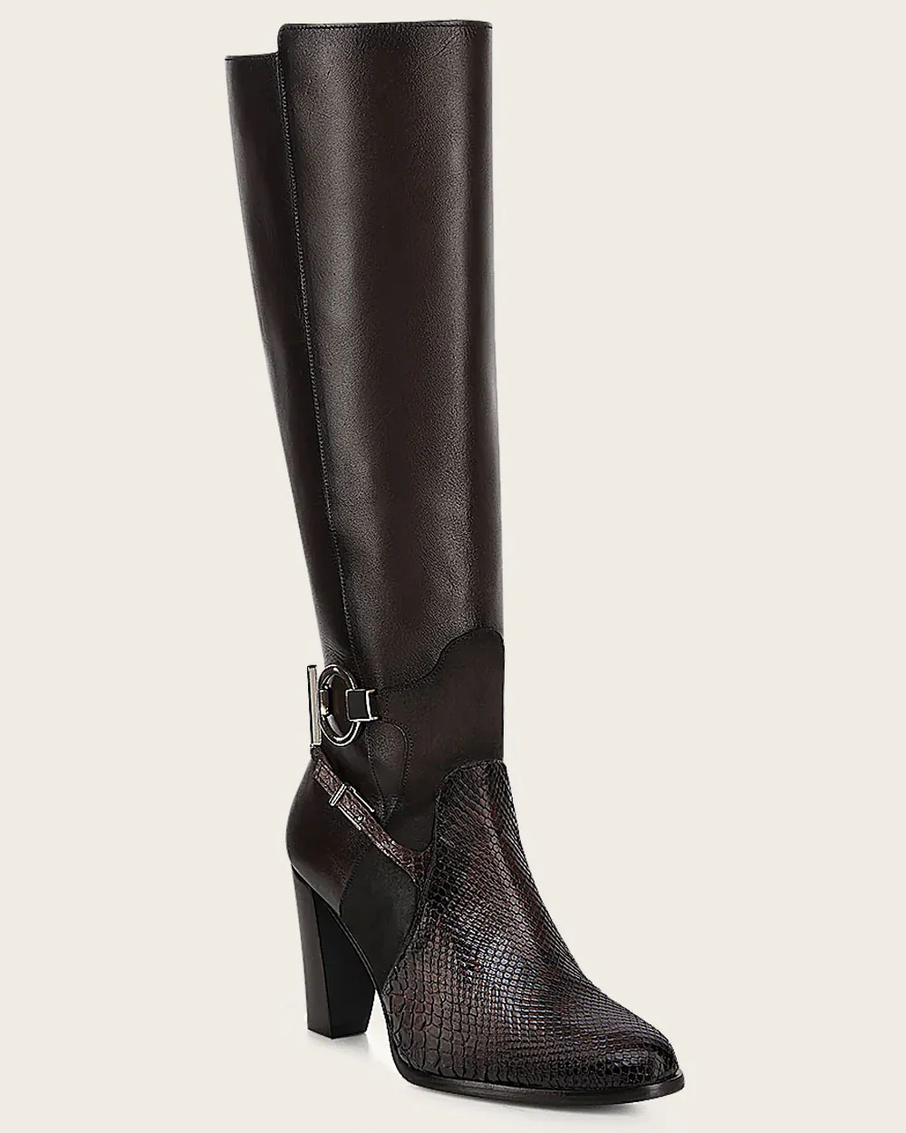 Tall genuine dark brown exotic boot