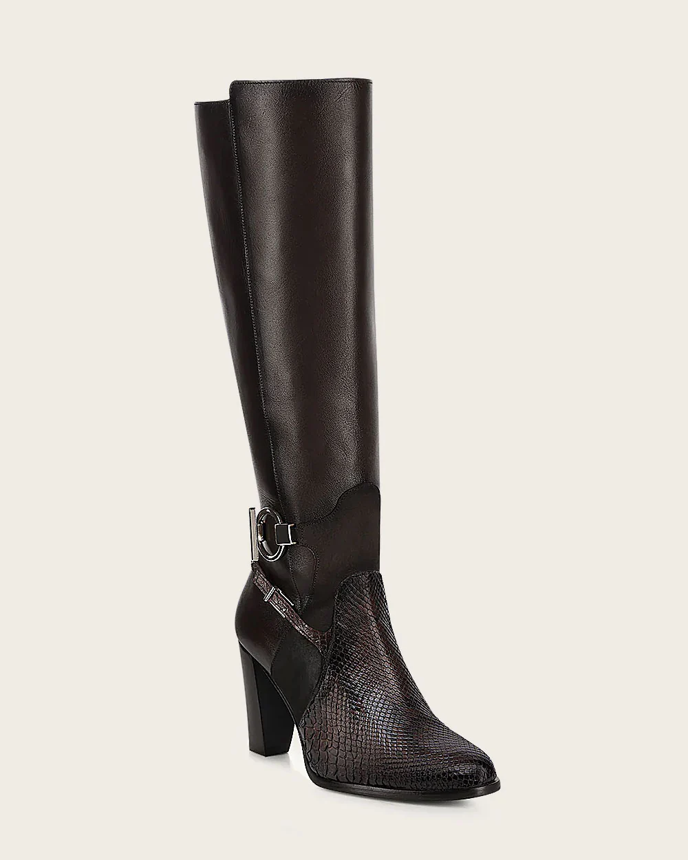 Tall genuine dark brown exotic boot