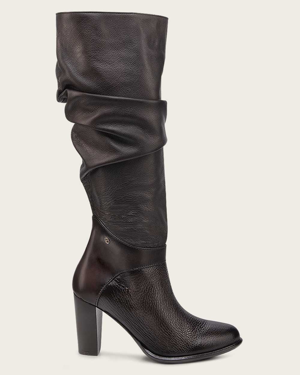 Tall wrinkled dark brown boot