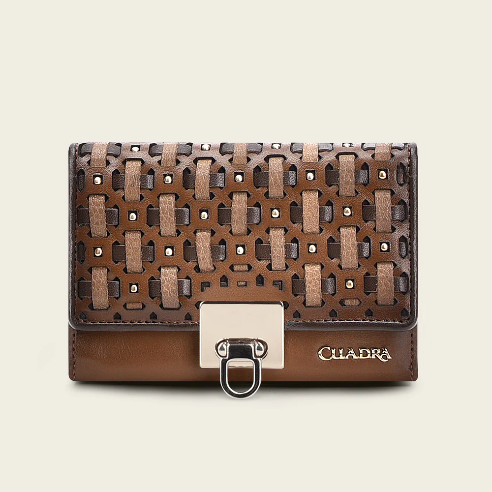 Maple Small Woven Leather Tri-Fold Wallet