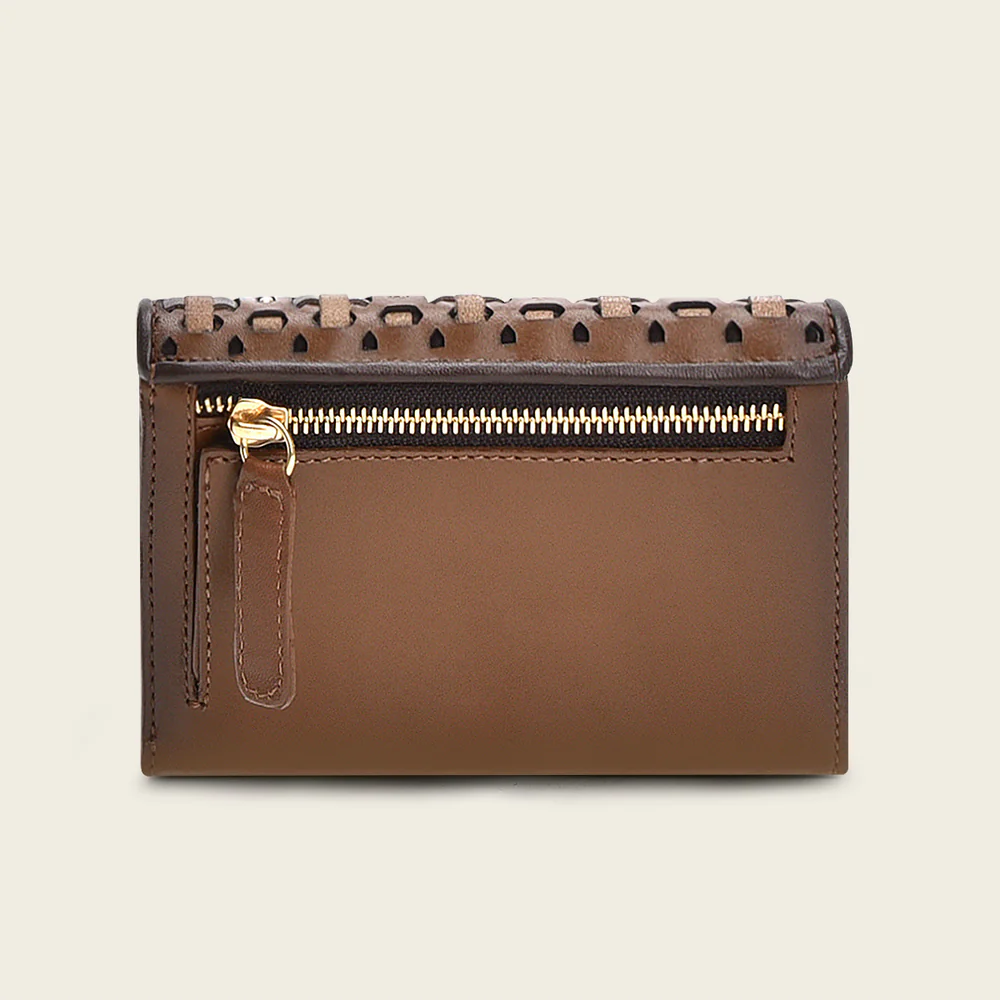 Maple Small Woven Leather Tri-Fold Wallet