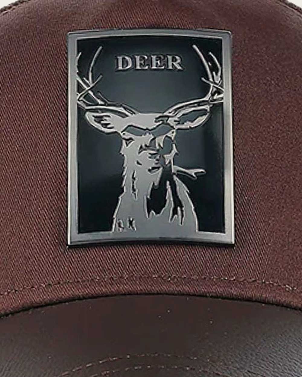 Dark brown deer metal patch leather cap