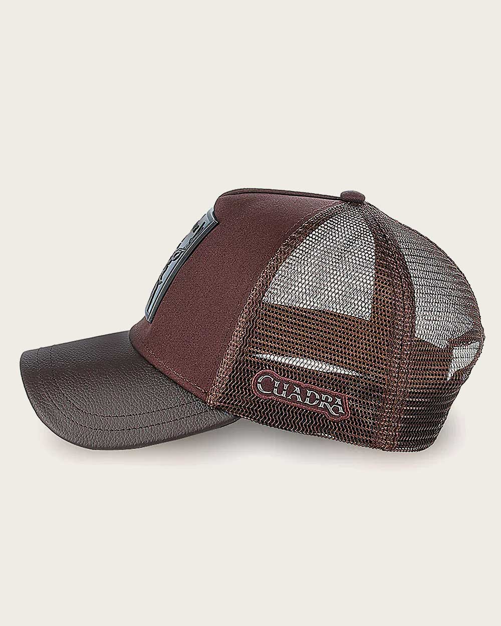 Dark brown deer metal patch leather cap