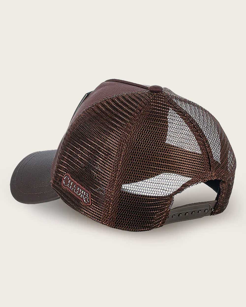 Dark brown deer metal patch leather cap