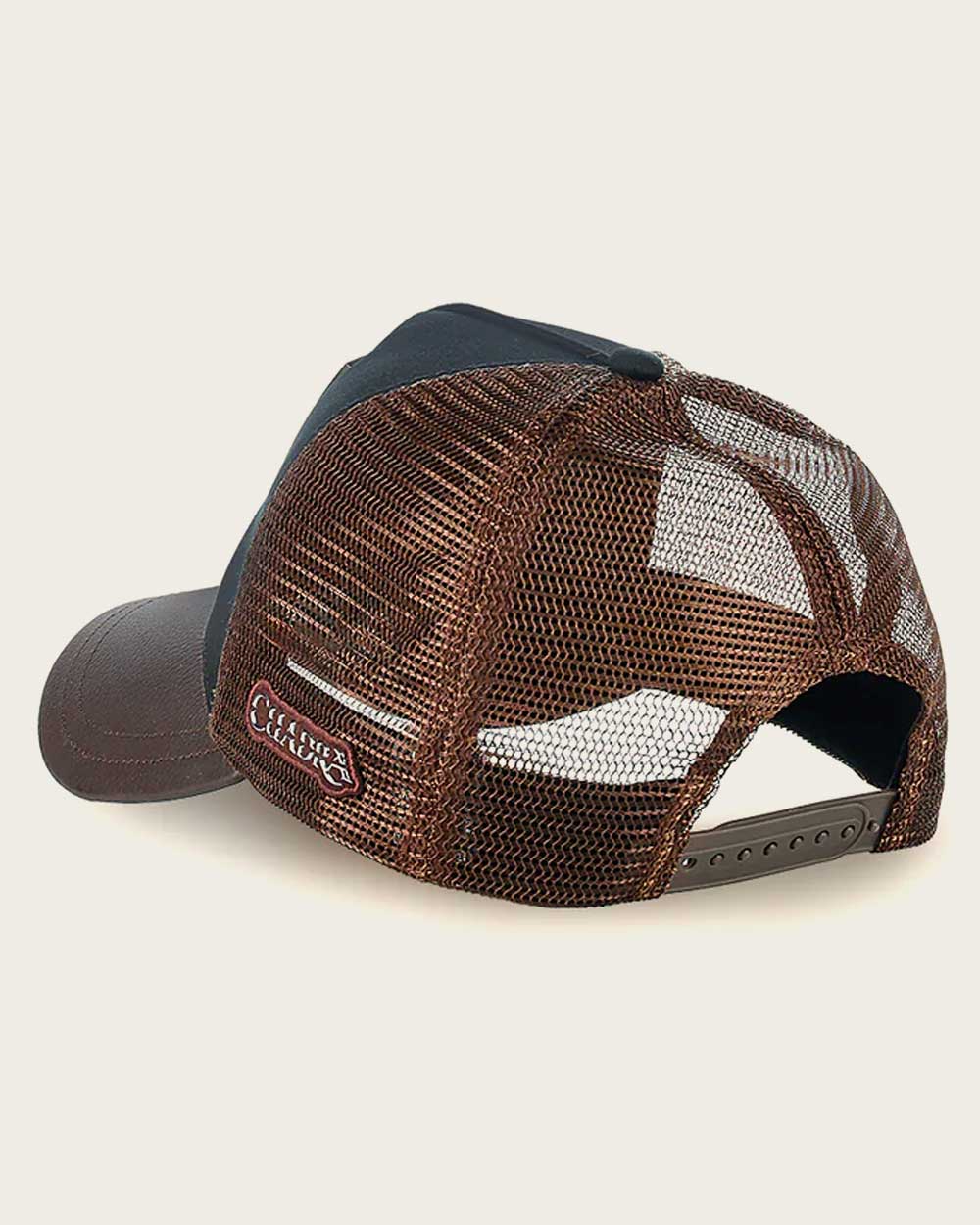 Dark brown alligator metal patch leather cap