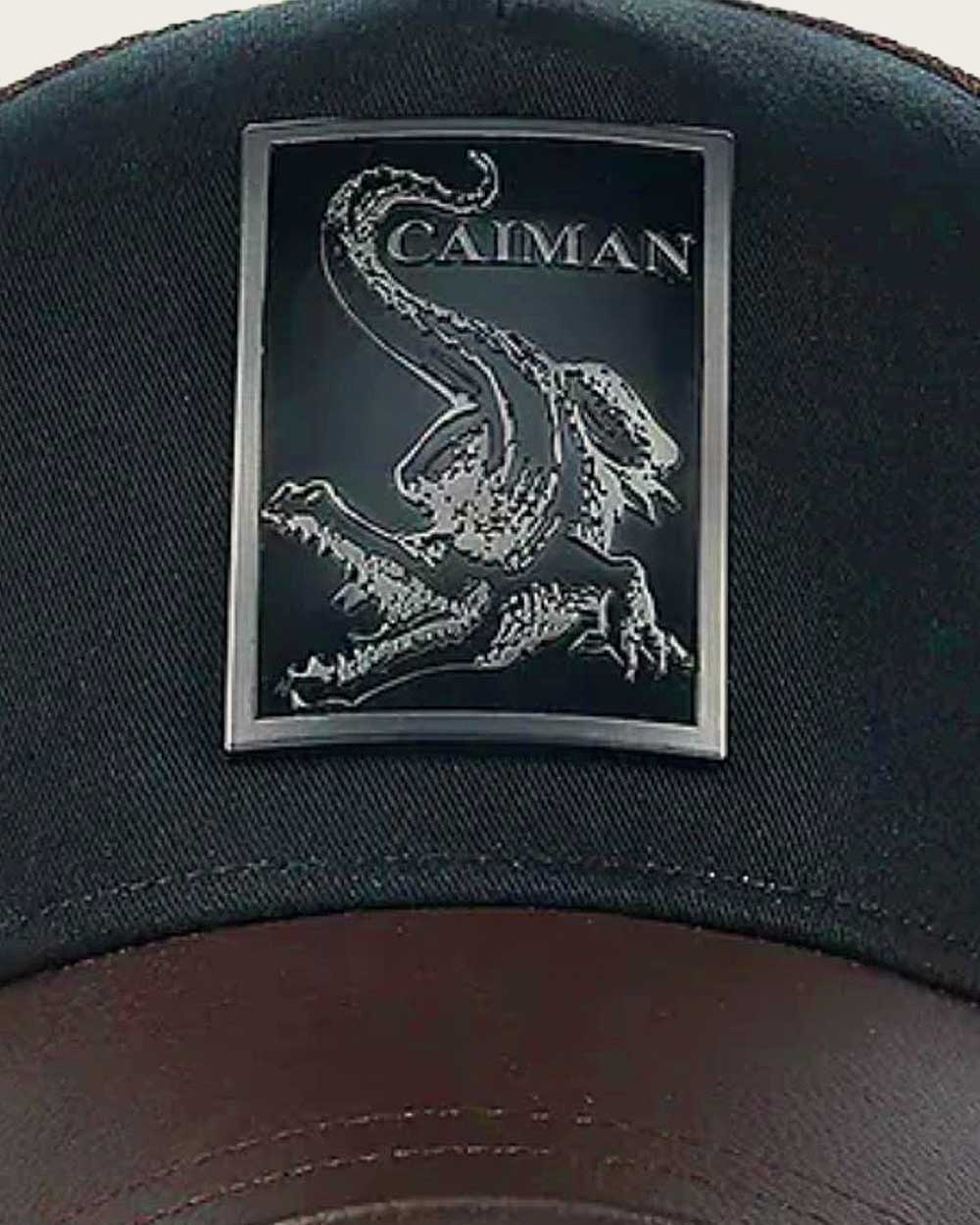 Dark brown alligator metal patch leather cap