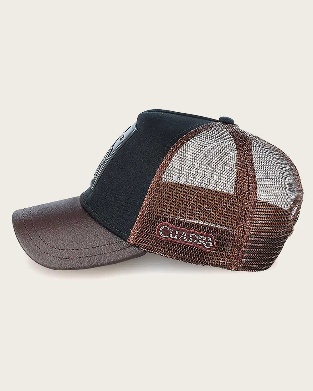 Dark brown alligator metal patch leather cap