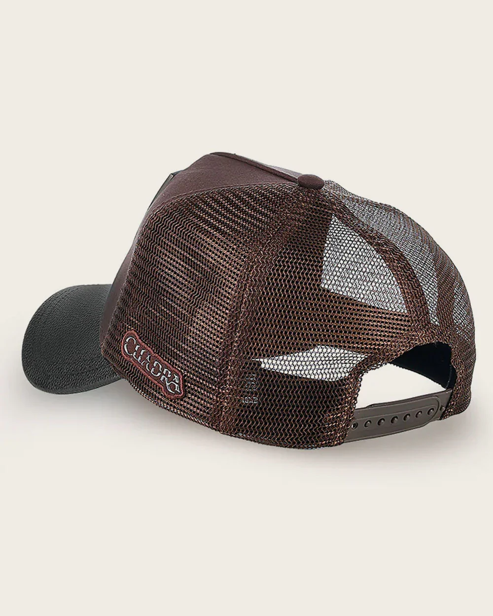 Dark brown python metal patch leather cap