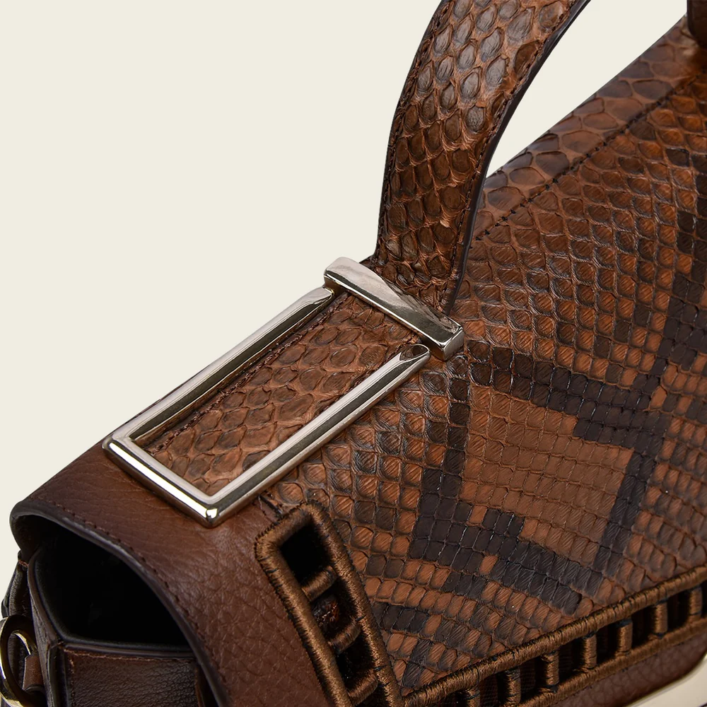 Light brown python top handle handbag