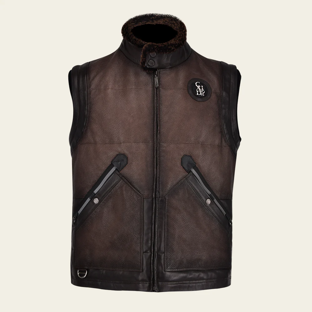 Dark brown fur collar vest