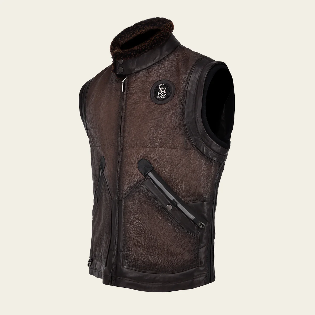 Dark brown fur collar vest
