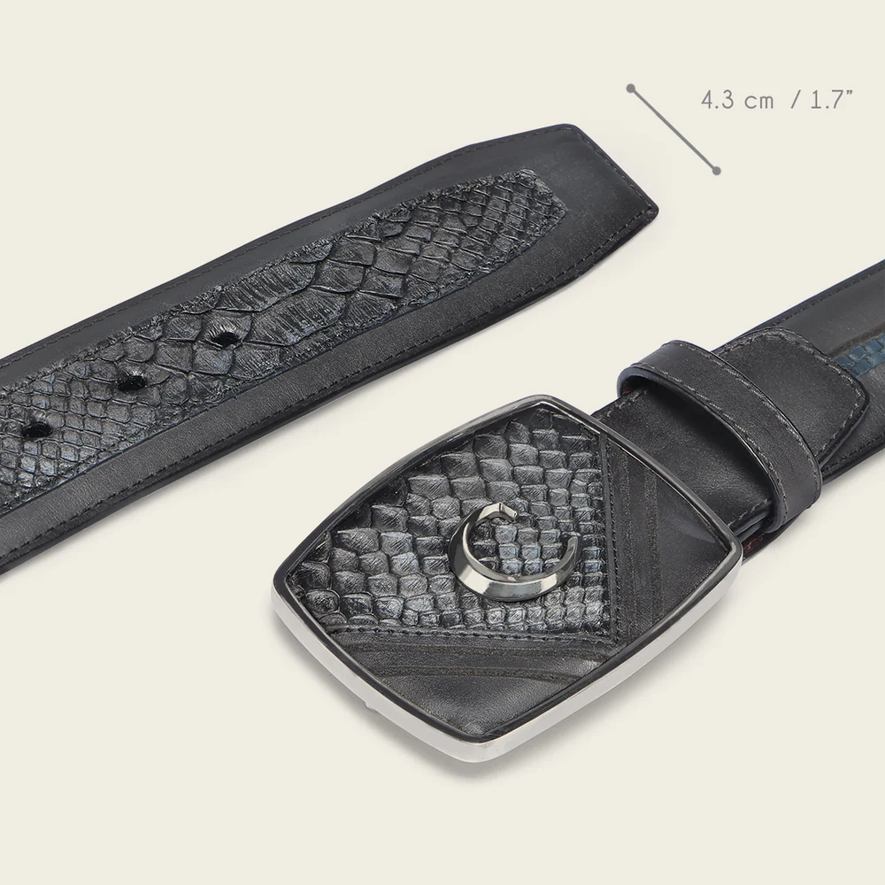 Black exotic enbroidery and engraved belt