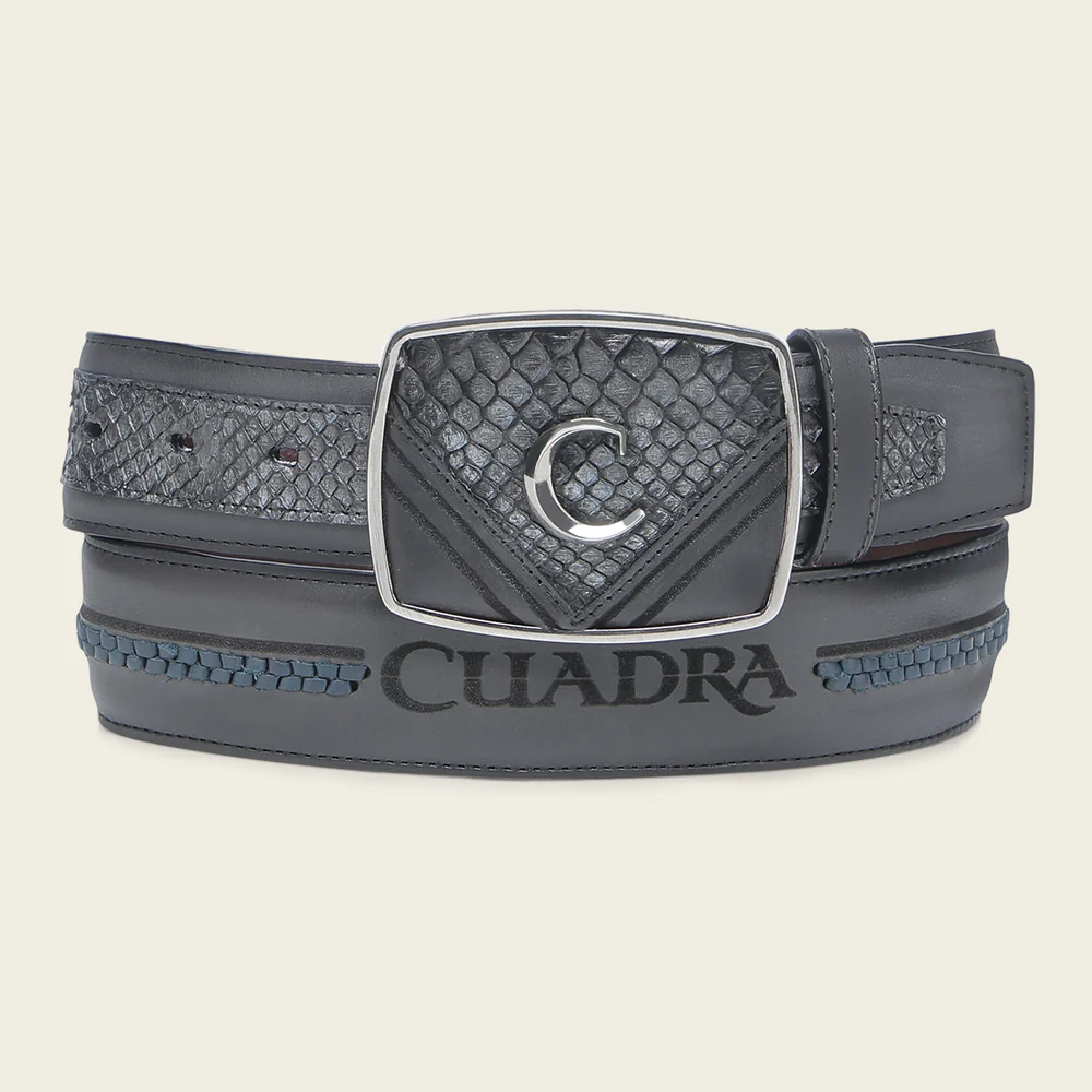 Black exotic enbroidery and engraved belt