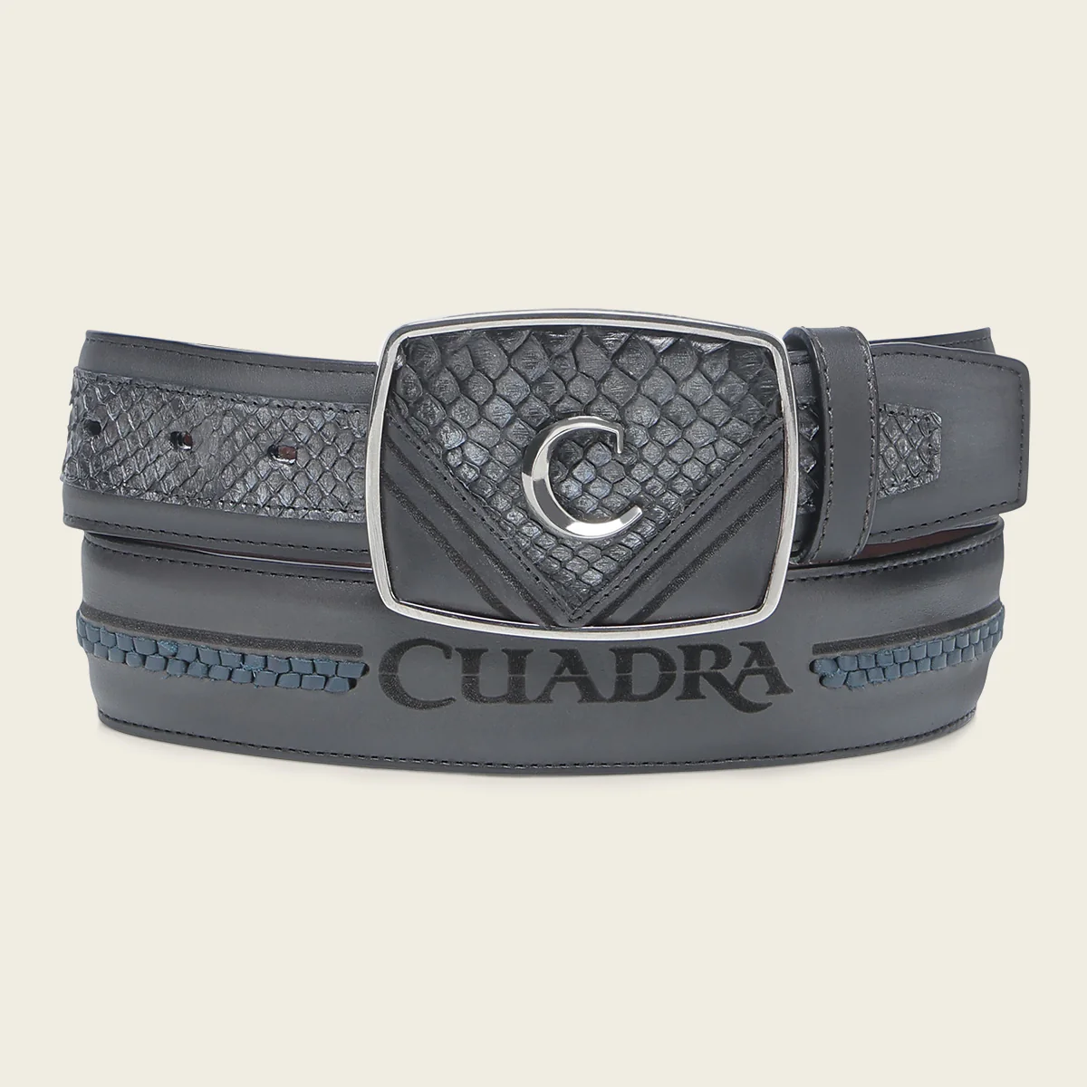 Black exotic enbroidery and engraved belt