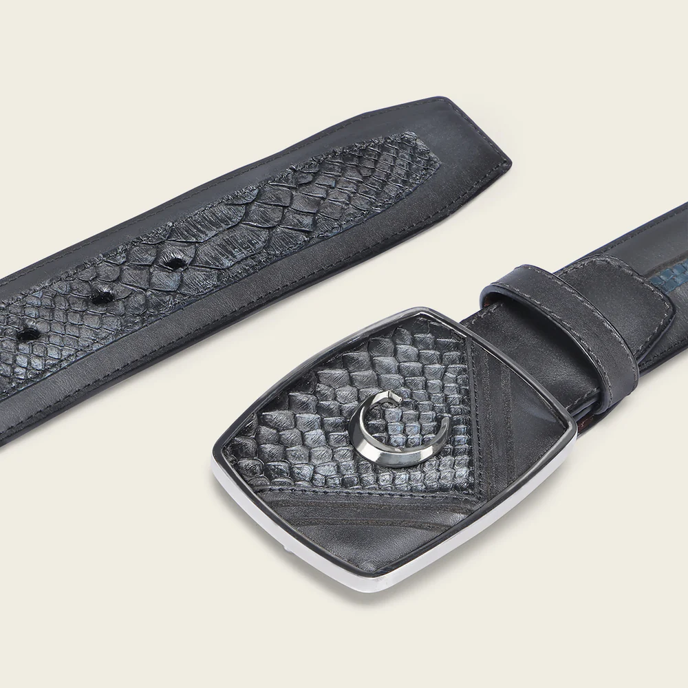 Black exotic enbroidery and engraved belt