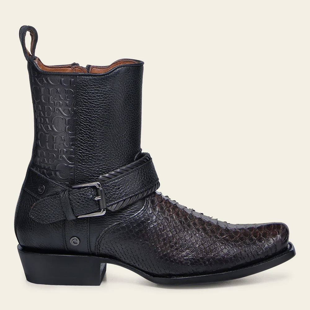 Urban python black boot with buckle stripe