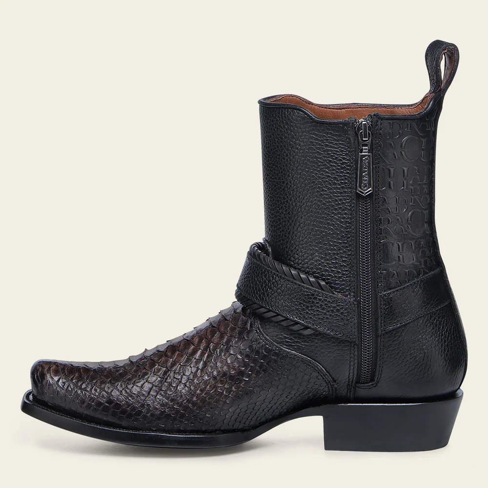 Urban python black boot with buckle stripe